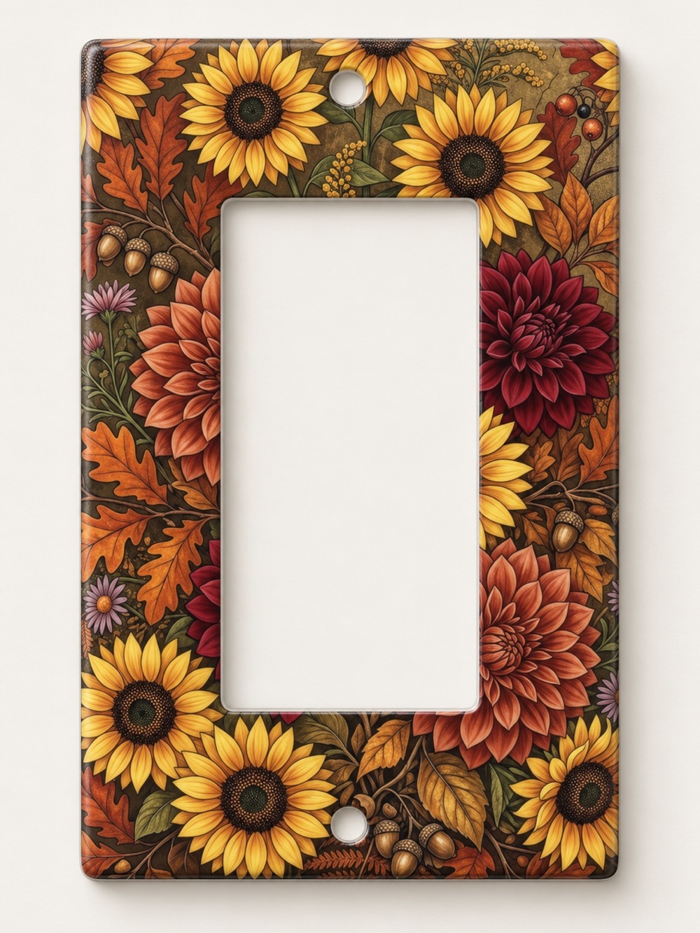 Handmade Fall Sunflower Dahlia Floral Rocker Light Switch Cover Plate